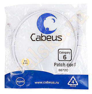 Cabeus PC-UTP-RJ45-Cat.6-2m-WH Патч-корд UTP, категория 6, 2 м, неэкранированный, белый