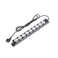 Блок силовых розеток 19" со шнуром (2 м.) без выключателя, 9 розеток, цвет черный Блок силовых розеток 19" со шнуром (2 м.) без выключателя, 9 розеток, цвет черный