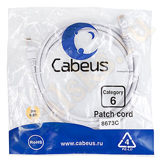Cabeus PC-UTP-RJ45-Cat.6-3m-WH Патч-корд UTP, категория 6, 3 м, неэкранированный, белый