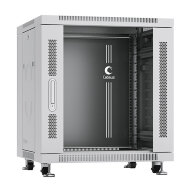 Шкаф телекоммуникационный 19" напольный 12U 600x600x730mm (ШхГхВ) передняя стеклянная и задняя сплошная металлическая двери, ручка с замком