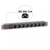 Блок розеток 19 на 8 розеток, выключатель, гнездо C14 под шнур Блок розеток 19 на 8 розеток, выключатель, гнездо C14 под шнур