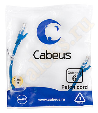 Cabeus PC-UTP-RJ45-Cat.6-0.3m-BL Патч-корд UTP, категория 6, 0.3 м, неэкранированный, синий