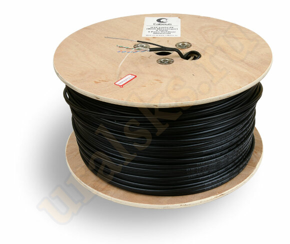 Cabeus UTP-4P-Cat.5e-SOLID-ST-OUT Кабель витая пара UTP (U/UTP), категория 5e, 4 пары 0,5мм (24 AWG), одножильный, для внешней прокладки, с металлическим тросом (+60 C - -40) (305 м)