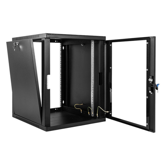 ШРН-12.350-9005 Шкаф телекоммуникационный настенный сварной 12U (600x360) съёмные стенки, дверь стекло, чёрный