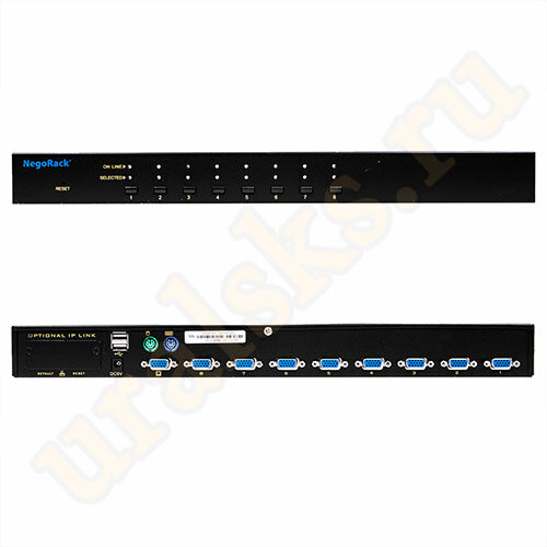 Переключатель KVM NR-MK108C, 1U, PS/2&USB, 8 портов, слот для IP модуля, Negorack Переключатель KVM NR-MK108C, 1U, PS/2&USB, 8 портов, слот для IP модуля, Negorack
