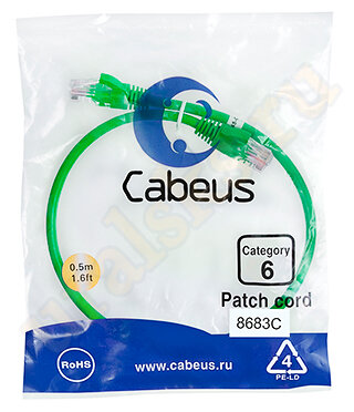 Cabeus PC-UTP-RJ45-Cat.6-0.5m-GN Патч-корд UTP, категория 6, 0.5 м, неэкранированный, зеленый
