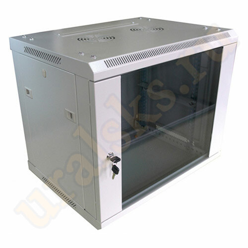 NTSS-W9U6060GS Шкаф 9U 600x600мм настенный разборный, дверь стекло, цвет серый