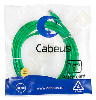 Cabeus PC-UTP-RJ45-Cat.6-5m-GN Патч-корд UTP, категория 6, 5 м, неэкранированный, зеленый