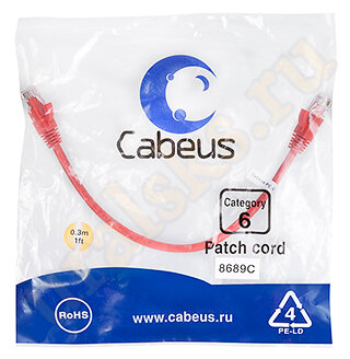 Cabeus PC-UTP-RJ45-Cat.6-0.3m-RD Патч-корд UTP, категория 6, 0.3 м, неэкранированный, красный