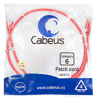 Cabeus PC-UTP-RJ45-Cat.6-1m-RD Патч-корд UTP, категория 6, 1 м, неэкранированный, красный