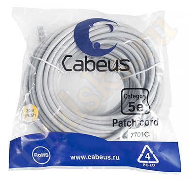 Cabeus PC-UTP-RJ45-Cat.5e-20m Патч-корд UTP, категория 5e, 20 м, неэкранированный, серый