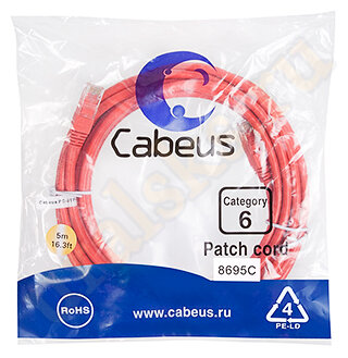 Cabeus PC-UTP-RJ45-Cat.6-5m-RD Патч-корд UTP, категория 6, 5 м, неэкранированный, красный