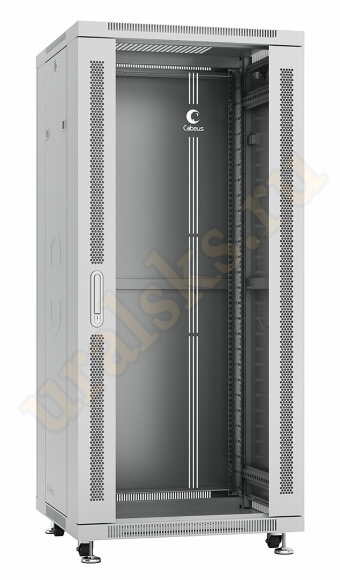 SH-05C-27U60/60 Шкаф телекоммуникационный 19" напольный 27U 600x600x1388mm (ШхГхВ) передняя стеклянная и задняя сплошная металлическая двери, ручка с замком, цвет серый (RAL 7035) Cabeus