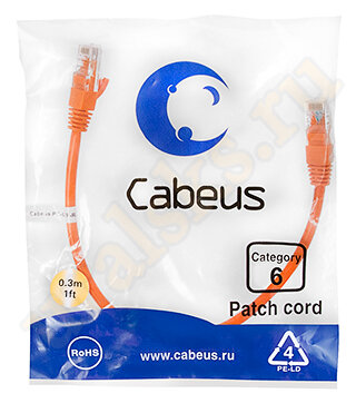 Cabeus PC-UTP-RJ45-Cat.6-0.3m-OR Патч-корд UTP, категория 6, 0.3 м, неэкранированный, оранжевый