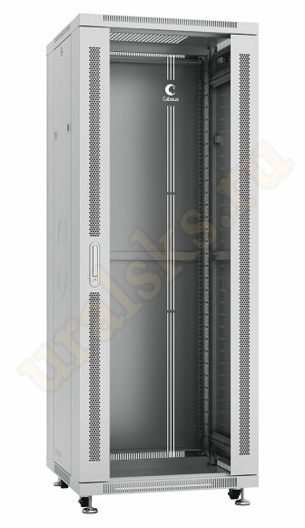 SH-05C-32U60/60 Шкаф телекоммуникационный 19" напольный 32U 600x600x1610mm (ШхГхВ) передняя стеклянная и задняя сплошная металлическая двери, ручка с замком, цвет серый (RAL 7035) Cabeus
