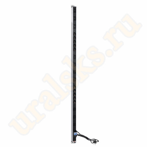 Вертикальный блок розеток R-16-10S-10C19-A-1420-3 с авт. 16А, 10 Schuko, 10 IEC 60320 C19, 16A, алюм.,33-48U,шнур 3 м