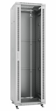 Шкаф телекоммуникационный 19" напольный 42U 600x600x2055mm (ШхГхВ) передняя стеклянная и задняя сплошная металлическая двери, ручка с замком, цвет серый (RAL 7035) Cabeus