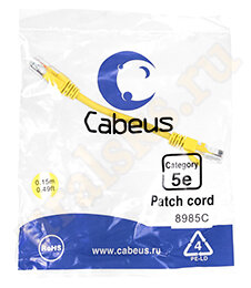 Cabeus PC-UTP-RJ45-Cat.5e-0.15m-YL Патч-корд UTP, категория 5e, 0.15 м, неэкранированный, желтый
