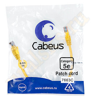 Cabeus PC-UTP-RJ45-Cat.5e-0.3m-YL Патч-корд UTP, категория 5e, 0.3 м, неэкранированный, желтый