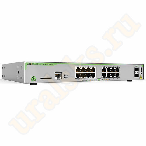 AT-GS970M/18-50 Коммутатор 16 x 10/100/1000T ports and 2 x SFP uplink slots (100/1000X SFP), Fixed one AC power supply, EU Power Cord