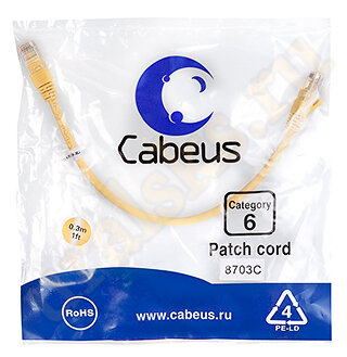 Cabeus PC-UTP-RJ45-Cat.6-0.3m-YL Патч-корд UTP, категория 6, 0.3 м, неэкранированный, желтый