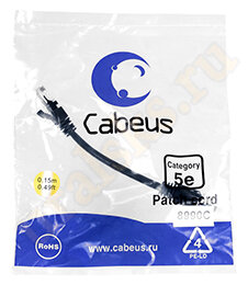 Cabeus PC-UTP-RJ45-Cat.5e-0.15m-BK Патч-корд UTP, категория 5e, 0.15 м, неэкранированный, черный