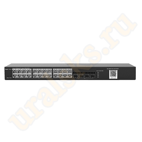 Настраиваемый коммутатор Ruijie RG-NBS3100-24GT4SFP уровня Layer 2 со скоростью коммутации 336Гб/с, таблица MAC-адресов составляет 8K, содержит 24 порта 1 Гб/с RJ-45, оснащен 4 слотами SFP 1 Гб/с
