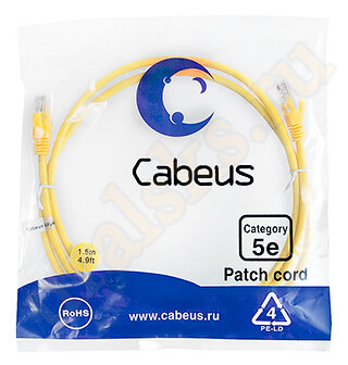 Cabeus PC-UTP-RJ45-Cat.5e-1.5m-YL Патч-корд UTP, категория 5e, 1.5 м, неэкранированный, желтый