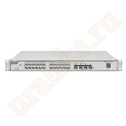 Настраиваемый коммутатор Ruijie RG-NBS3200-24GT4XS-P уровня Layer 2 со скоростью коммутации 336Гб/с, таблица MAC-адресов составляет 16K, содержит 24 порта 1 Гб/с RJ-45, оснащен 4 слотами SFP+ 10 Гб/с