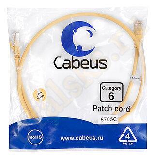 Cabeus PC-UTP-RJ45-Cat.6-1m-YL Патч-корд UTP, категория 6, 1 м, неэкранированный, желтый