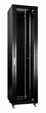 Шкаф телекоммуникационный 19" напольный 47U 600x600x2277mm (ШхГхВ) передняя стеклянная и задняя сплошная металлическая двери, ручка с замком, цвет черный (RAL 9004) Cabeus Шкаф телекоммуникационный 19" напольный 47U 600x600x2277mm (ШхГхВ) передняя стеклянная и задняя сплошная металлическая двери, ручка с замком, цвет черный (RAL 9004) Cabeus