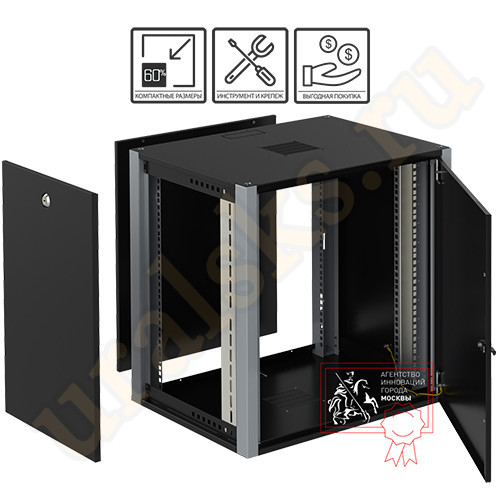 WP 6415.920 Шкаф телекоммуникационный настенный 19" 15U 600x450x720mm (ШхГхВ) дверь металл, цвет черный