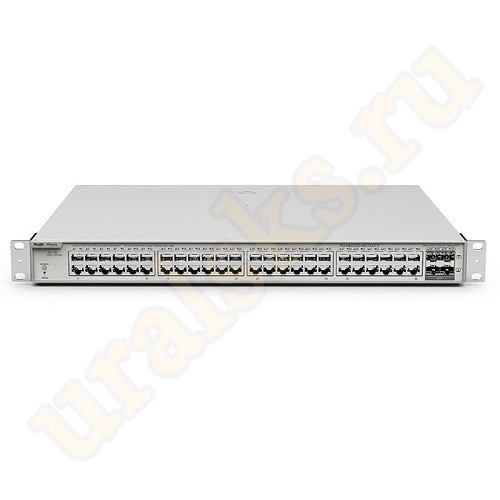 Настраиваемый коммутатор Ruijie RG-NBS3200-48GT4XS-P уровня Layer 2 со скоростью коммутации 336Гб/с, таблица MAC-адресов составляет 16K, содержит 48 портов 1 Гб/с RJ-45, оснащен 4 слотами SFP+ 10 Гб/с