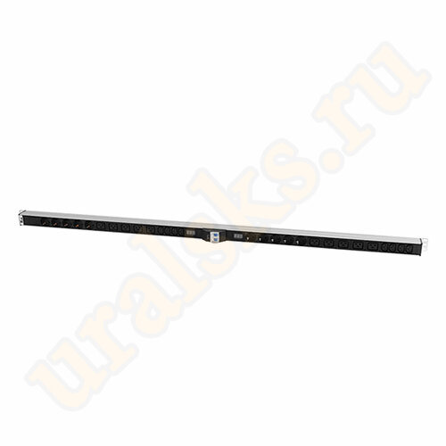 Верт. блок розеток R-32-10S-10C19-8C13-A-Am с авт., и амп., 10 S, 10 60320 C19, 8 60320 C13, 32А, алюм.,33-48U,колодка