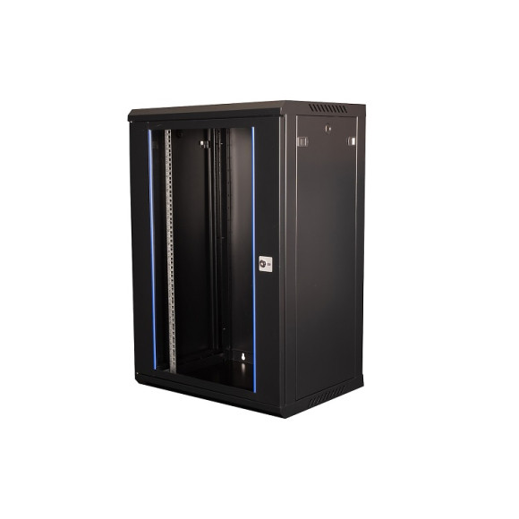 DR-635001 Шкаф 19" телекоммуникационный настенный, 18U 901х600х450 мм, дверь стекло, черный DR-635001 Шкаф 19" телекоммуникационный настенный, 18U 901х600х450 мм, дверь стекло, черный