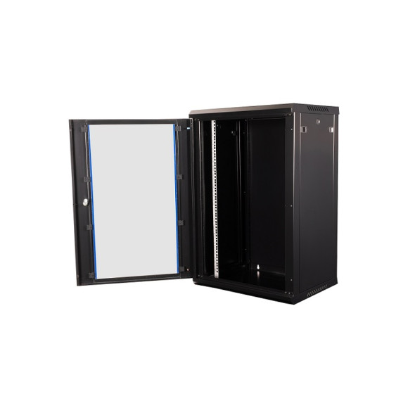 DR-635001 Шкаф 19" телекоммуникационный настенный, 18U 901х600х450 мм, дверь стекло, черный DR-635001 Шкаф 19" телекоммуникационный настенный, 18U 901х600х450 мм, дверь стекло, черный