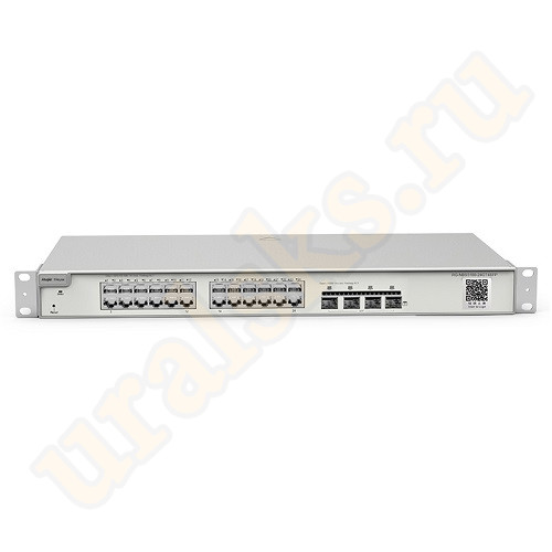 Настраиваемый коммутатор Ruijie RG-NBS5100-24GT4SFP уровня Layer 2 Plus со скоростью коммутации 56Гб/с, таблица MAC-адресов составляет 16K, содержит 24 порта 1 Гб/с RJ-45, оснащен 4 слотами SFP 1 Гб/с