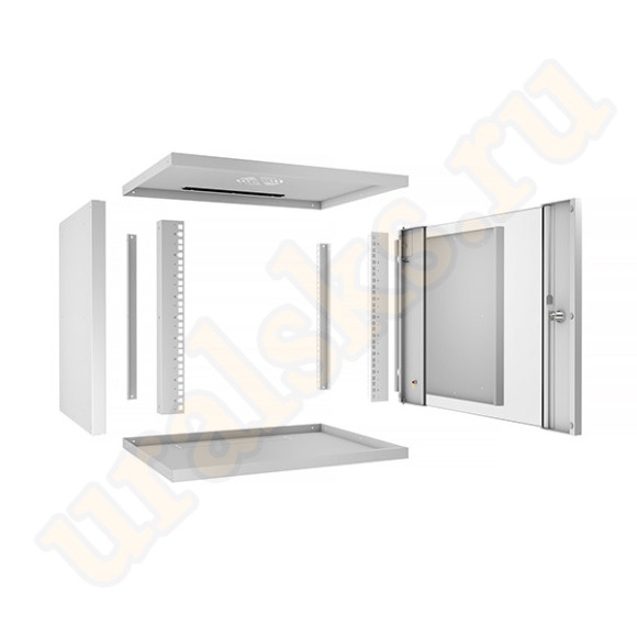 WSC-05D-9U55/45 Шкаф телекоммуникационный настенный 19" 9U, серия LIGHT разборный, дверь стекло, цвет серый