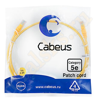 Cabeus PC-UTP-RJ45-Cat.5e-1m-YL-LSZH Патч-корд UTP, категория 5e, 1 м, LSZH, неэкранированный, желтый