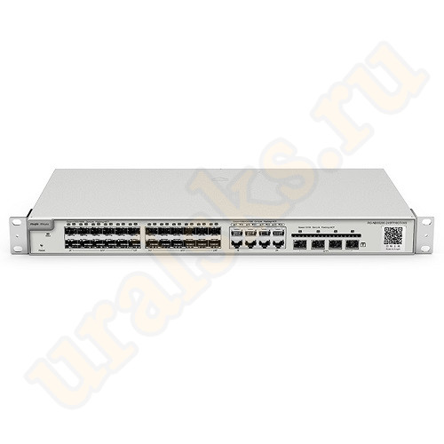 Настраиваемый коммутатор Ruijie RG-NBS5200-24SFP/8GT4XS уровня Layer 2 Plus со скоростью коммутации 128Гб/с, таблица MAC-адресов составляет 16K, оснащен 16 слотами SFP 1 Гб/с, 4 слотами SFP+ 10 Гб/с и 8 портами двойного назначения 1 Гб/с SFP/RJ-45