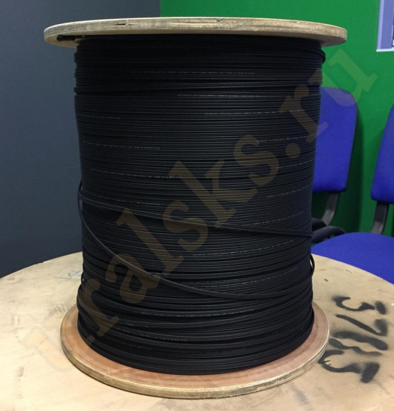 Кабель оптический FTTH 2 сверхгибких волокна G657, два стеклопрутка + вынесенный диэлектрический трос, LSZH Кабель оптический FTTH 2 сверхгибких волокна G657, два стеклопрутка + вынесенный диэлектрический трос, LSZH