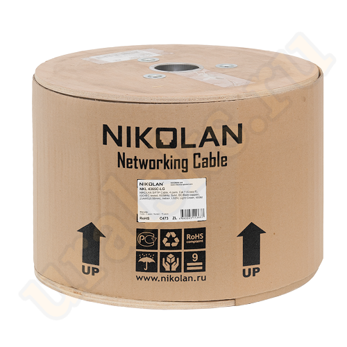 NKL 4155C-IB Кабель NIKOLAN U/UTP 4 пары, Кат.6a (Класс Eа), тест по ISO/IEC, 500МГц, одножильный, BC (чистая медь), 23AWG (0,57мм), внутренний, LSZH нг(А)-HFLTx, голубой, 500м