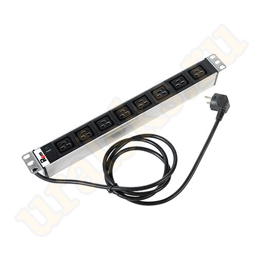 Блок розеток R-16-8C19-I-440-3 с инд., 8 IEC 60320 C19, 16A, алюм., 19", шнур 3 м