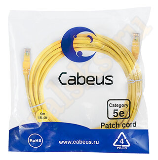 Cabeus PC-UTP-RJ45-Cat.5e-5m-YL-LSZH Патч-корд UTP, категория 5e, 5 м, LSZH, неэкранированный, желтый