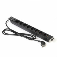 Блок розеток в стойку 19", 8 розеток, 16А, выключатель, шнур 3м, Negorack Блок розеток в стойку 19", 8 розеток, 16А, выключатель, шнур 3м, Negorack