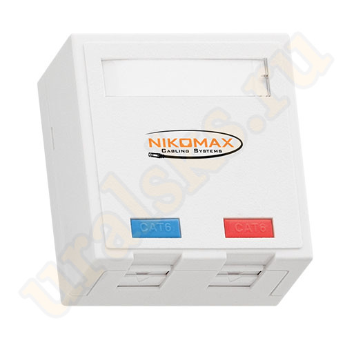 NMC-WO2SE2-FT-ST-WT Настенная розетка NIKOMAX, 2 порта, Кат.6 , RJ45/8P8C, FT-TOOL/110/KRONE, полный экран, со шторками