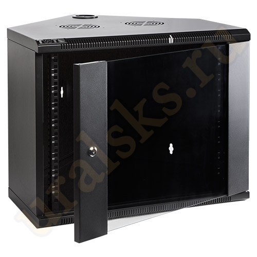 TWT-CBWTG-9U-6x6-BK Шкаф настенный угловой, 9U 600x600, стеклянная дверь, черный