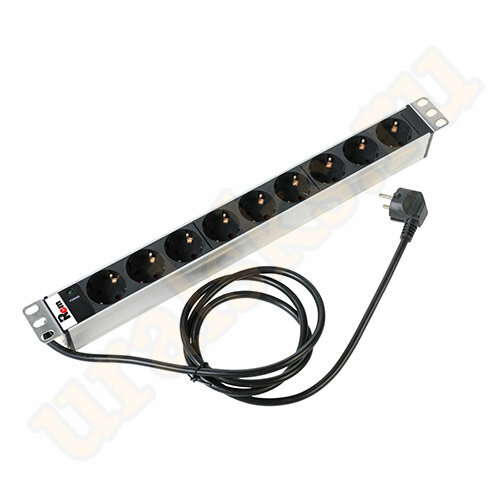 Блок розеток R-16-9S-I-440-3 с инд., 9 Schuko, 16A, алюм., 19", шнур 3 м