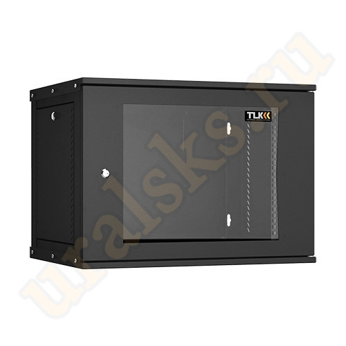 TWI-066045-R-G-BK Настенный разборный шкаф TLK 19", 6U, стеклянная дверь, Ш600хВ303хГ450мм, 1 пара монтажных направляющих, черный