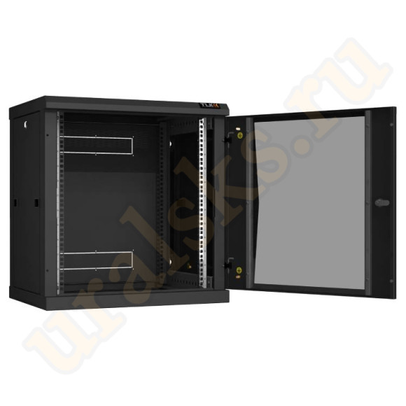 TWC-126060-R-G-BK Настенный разборный шкаф TLK 19", 12U, стеклянная дверь, Ш600хВ636хГ600мм, 2 пары монтажных направляющих, черный